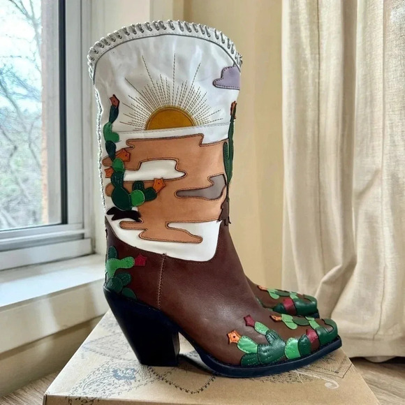 Free People Shoes - New Free People Jeffrey Campbell Desierto Western Boots Leather Cowboy Landscape